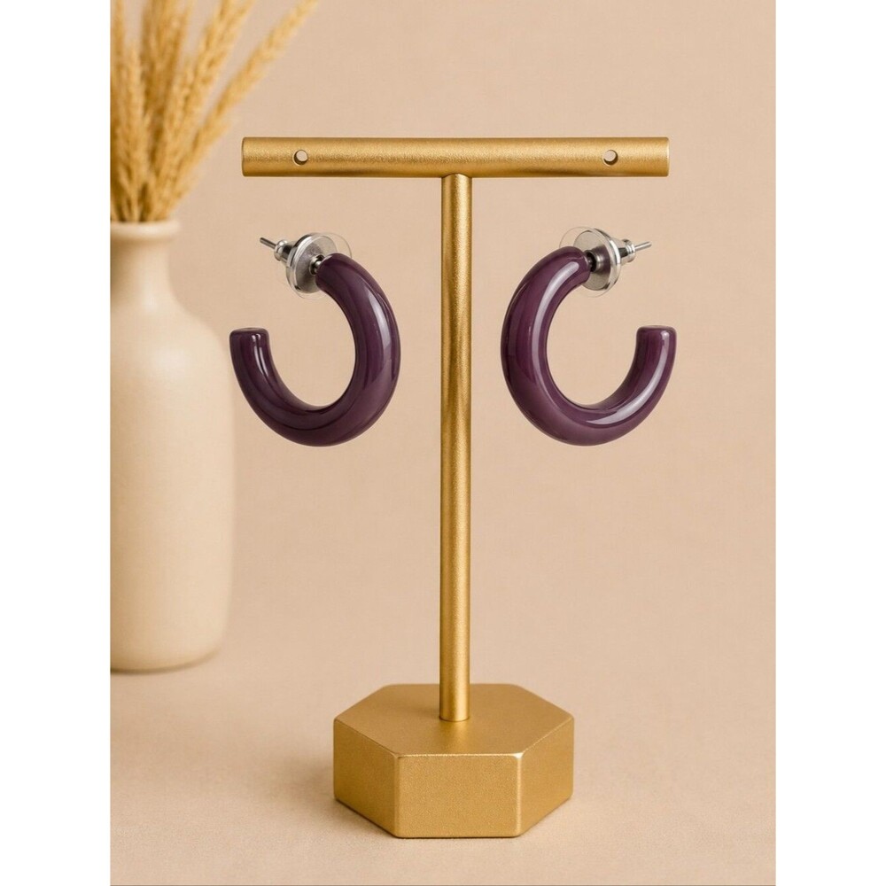 Plunder Design Chunky "C" Shape Purple Acrylic Earrings - NIP